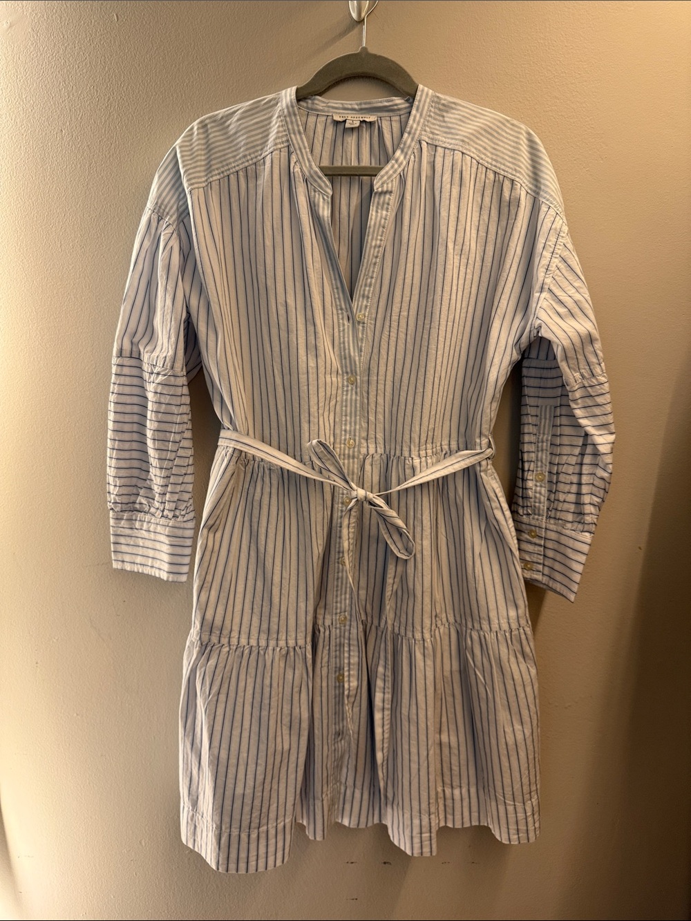 Free Assembly Size L Stripe Shirt Dress with Waist Tie